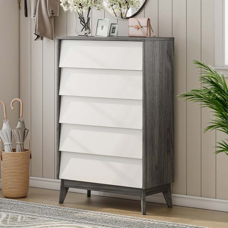 Chantice 5 Drawer Dresser for Bedroom Wade Logan Color White Black Walnut